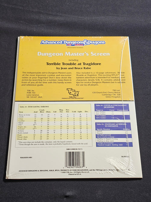 AD&D 2nd Edition Dungeon Master’s Screen REF1 – TSR 9263 SW