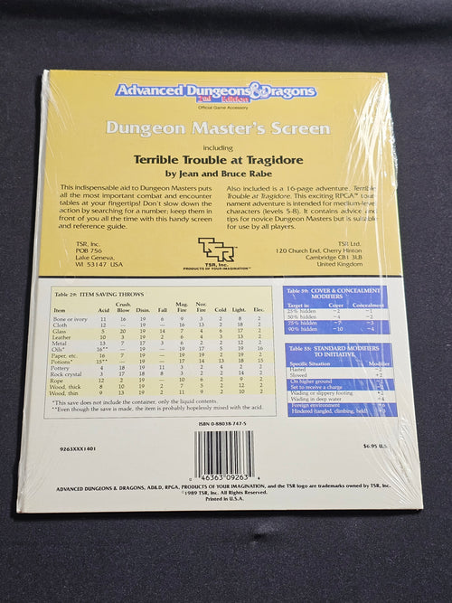 AD&D 2nd Edition Dungeon Master’s Screen REF1 – TSR 9263 SW
